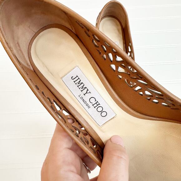 Jimmy Choo Romy 100 Brown Laser Cut Leather Pumps Heels Perforated Canyon 37 - Picture 5 of 14